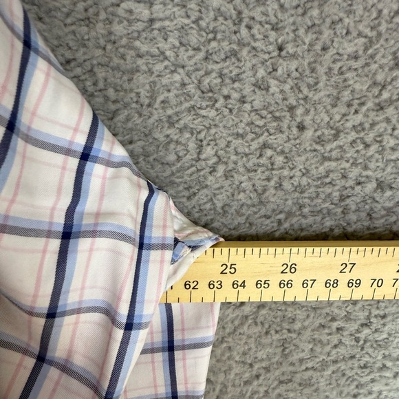 Men's pink blue and white checkered button down silk blend large - Picture 6 of 9